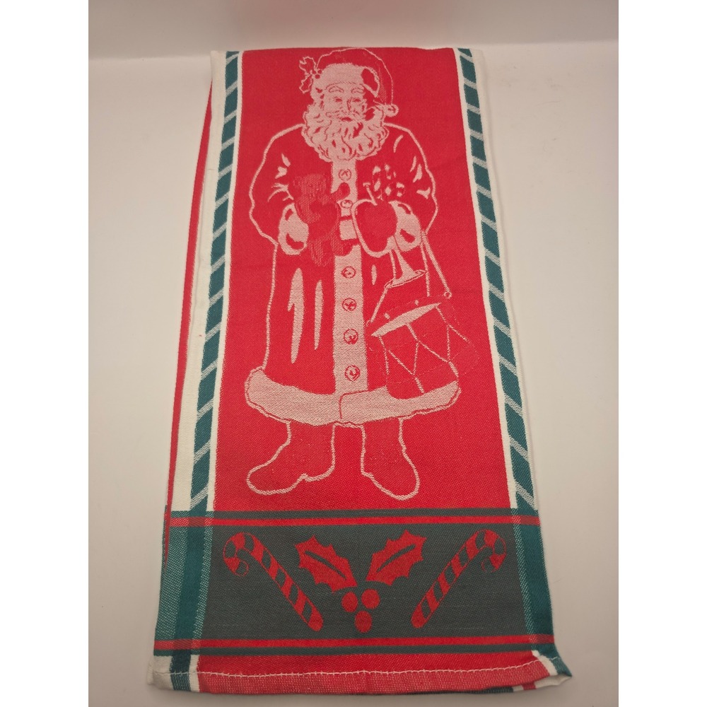 Vintage 80s Casa Fina Christmas Kitchen Towel Santa Claus Egyptian Cotton Red